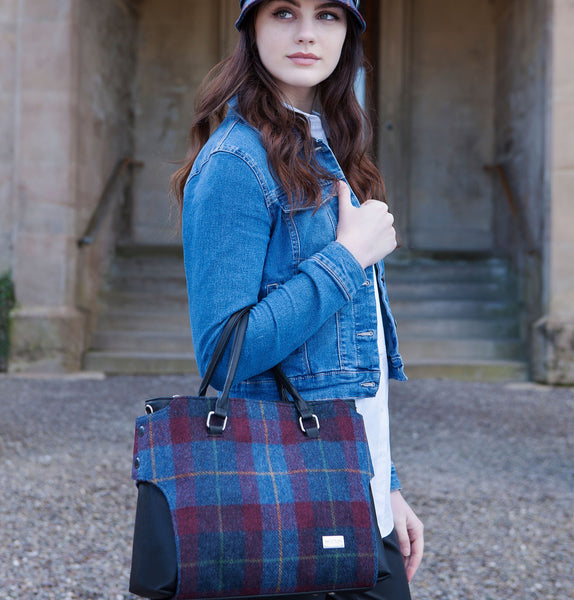 Navy & Red Check Emily Handbag Front 