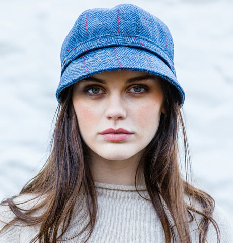 Ladies Flapper Cap - Navy & Red Herringbone Front