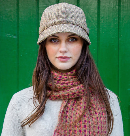 Ladies Flapper Cap - Brown Herringbone Front