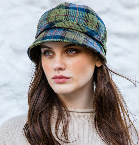 Ladies Flapper Cap - Green Check Front