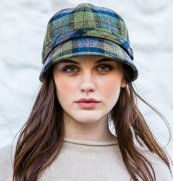 Ladies Flapper Cap - Green Check Front