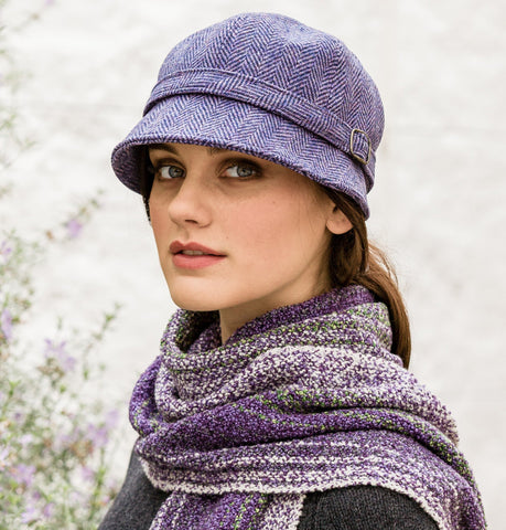 Ladies Flapper Cap - Lilac Herringbone Front