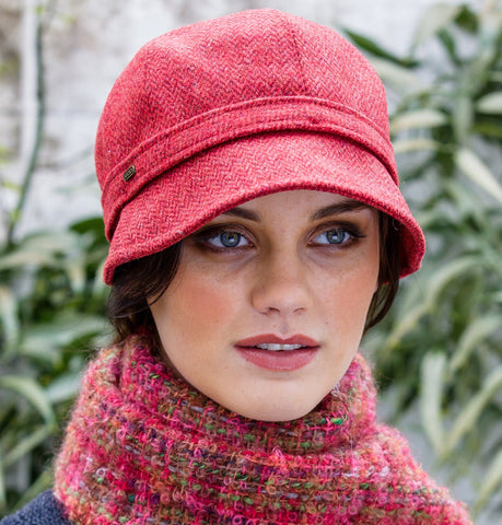 Ladies Flapper Cap - Red Herringbone Front