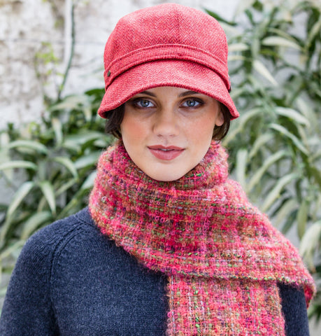 Ladies Flapper Cap - Red Herringbone Front