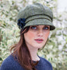 Ladies Newsboy Cap - Green Herringbone Side