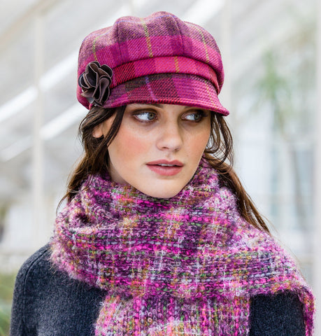 Ladies Newsboy Cap - Pink Check Front 