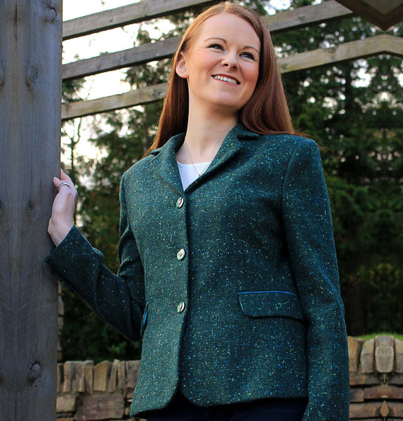 Ladies Short Tweed Jacket - Green Salt and Pepper