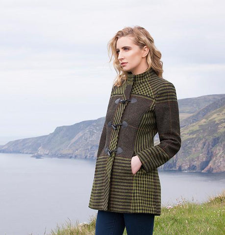 Tweed Duffle Coat - Green Check Houndstooth