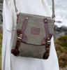 Tweed and Leather Buckle Satchel Details 