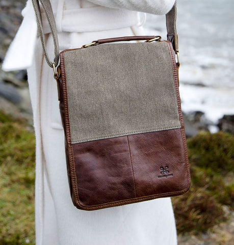 Tweed and Leather Satchel Bag