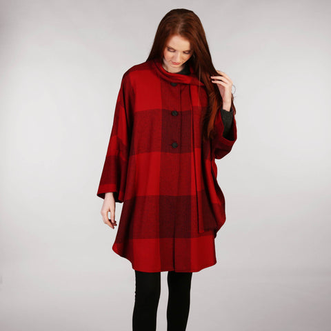 Ladies Tweed Cape Shawl Red Check Full