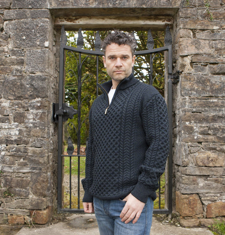 Aran Sweater with Half Zip - Blackwatch Front