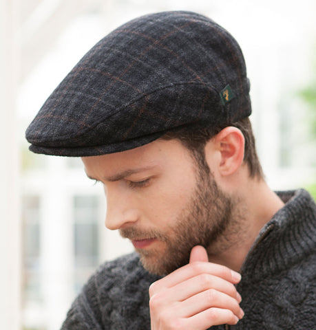 Traditional Flat Cap - Charcoal Check Front 