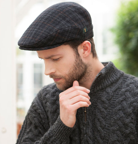 Traditional Flat Cap - Charcoal Check Front 