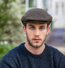 Traditional Flat Cap - Brown Herringbone with Red