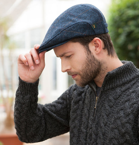 Traditional Flat Cap - Navy with Tan Front 