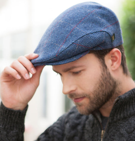 Traditional Flat Cap - Blue with Red Front 