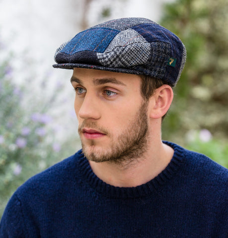 Traditional Flat Cap - Navy Patchwork Front 