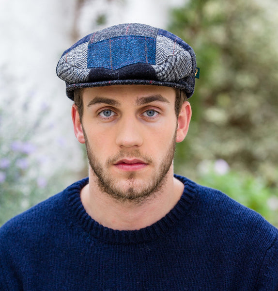 Traditional Flat Cap - Navy Patchwork Front 