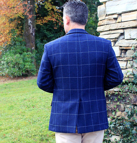 Classic Gents Donegal Tweed Sports Jacket - Navy Windowpane Front 