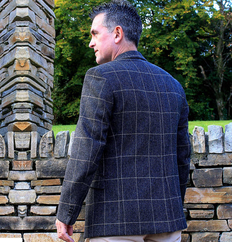 Classic Gents Donegal Tweed Sports Jacket - Grey & Beige Windowpane 