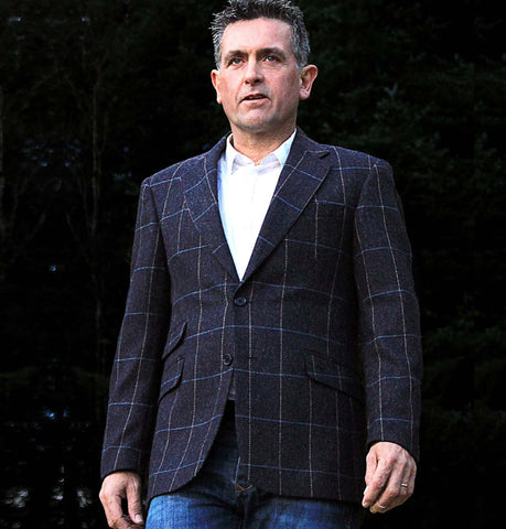 Classic Gents Donegal Tweed Sports Jacket - Navy & Cream Windowpane