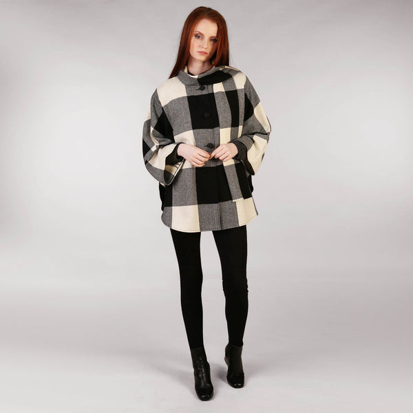 Ladies Tweed Cape Black and White Check Front