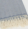 Irish Merino Wool & Cashmere Blanket - Blue Herringbone Details 