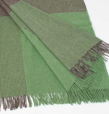 Irish Merino Wool and Lambswool Blanket - Green & Charcoal Front 