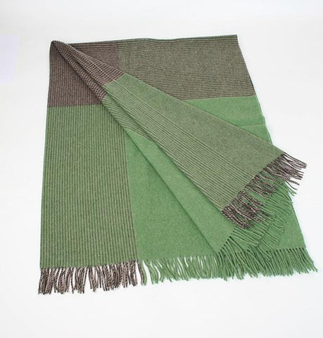 Irish Merino Wool and Lambswool Blanket - Green & Charcoal Front 