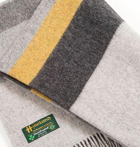 Irish Merino Wool and Lambswool Blanket - Light Grey, Charcoal and Yellow Front 