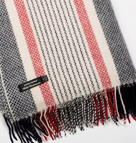 Irish Merino Wool & Cashmere Blanket - Navy & Red Stripe Front