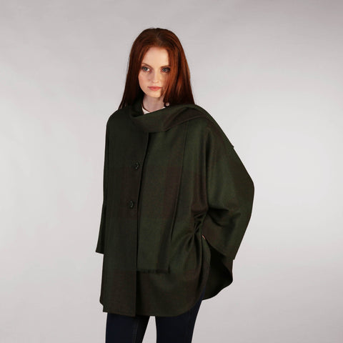 Ladies Tweed Cape Forest Green Full