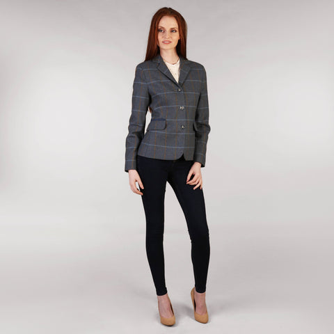 Ladies Tweed Jacket - Blue & Gold Windowpane Front 