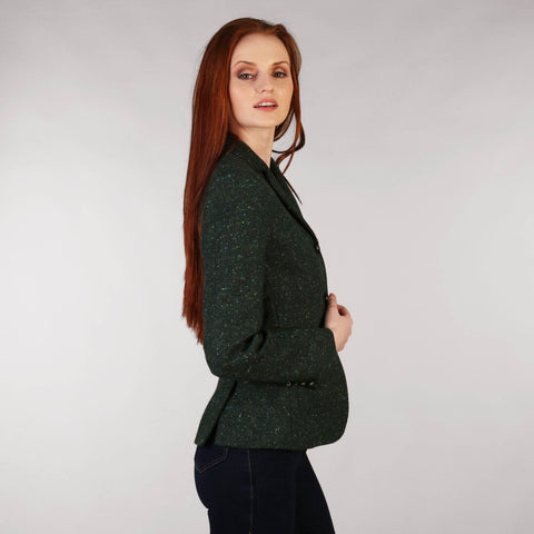 Ladies Tweed Hacking Jacket - Green Salt and Pepper Full