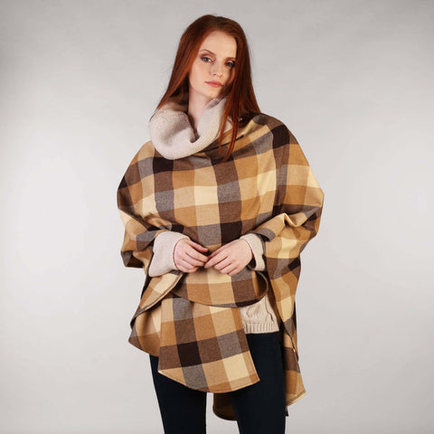 Beige Brown Shawl Tweed Cape Throw