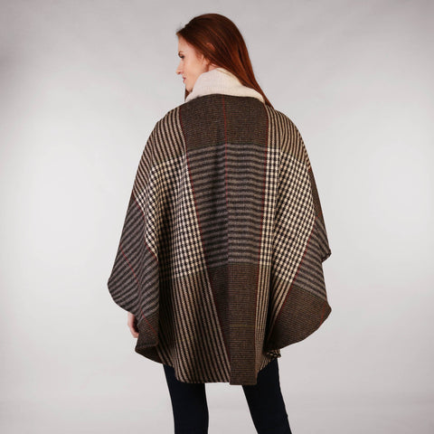 Throw Cape Shawl Brown Check Frontg