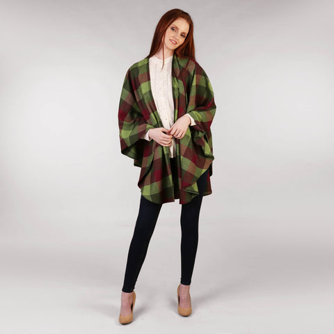 Throw Cape Shawl Green Wine Check